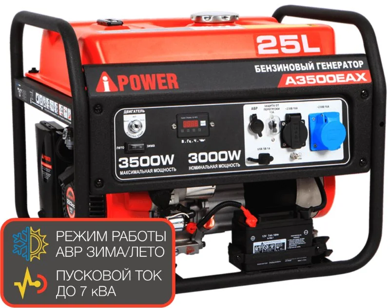 A-iPower Бензиновый генератор A3500EAX арт. 20117, 3кВт, 230В/50Гц, элек.ст., пусковой ток д